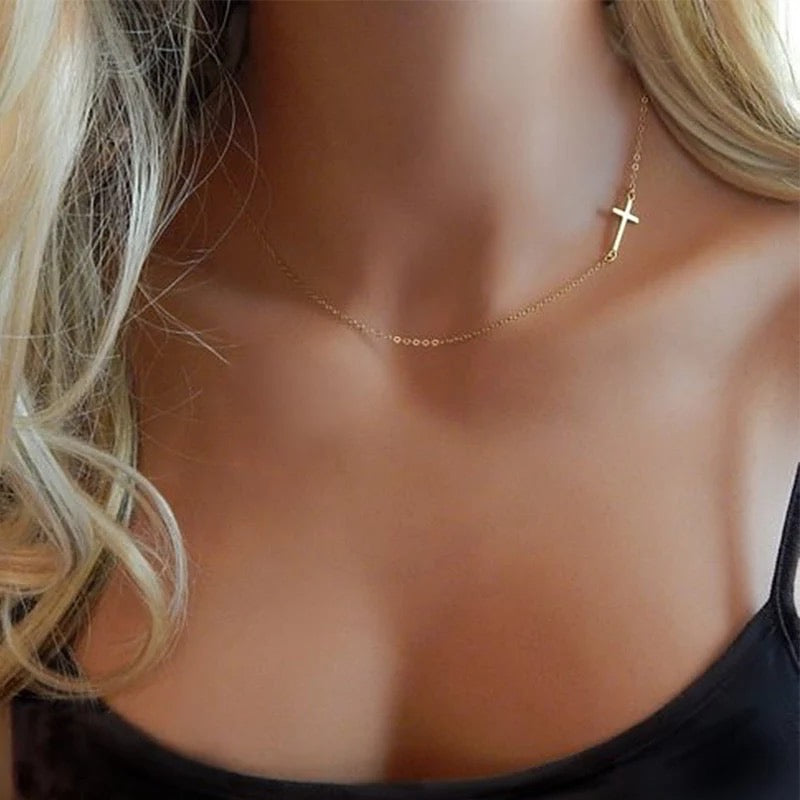 Sideways Cross Pendant Choker